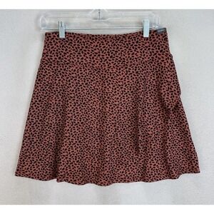 Eddie Bauer Pull On Jersey Mini Skirt Women's Sz‎ M Brown Animal Print Wrap Look